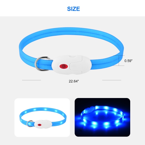 22.64 inches 360 degree LED Dog Collar - USB Rechargeable Cuttable Glowing Dog Necklace for Small Medium Large Dogs - WOMEOW