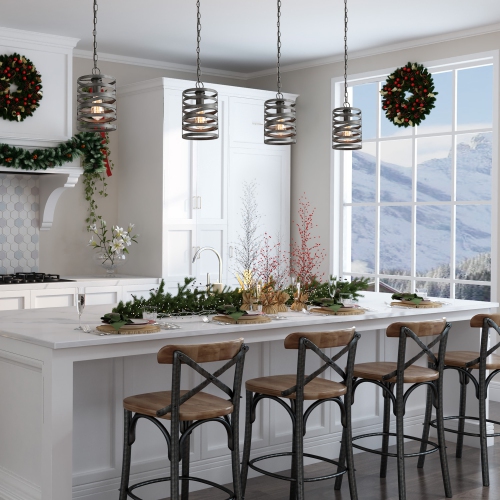 Industrial 1-Light Single Spiral Pendant with Brush Silver Finish