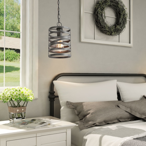 Industrial 1-Light Single Spiral Pendant with Brush Silver Finish