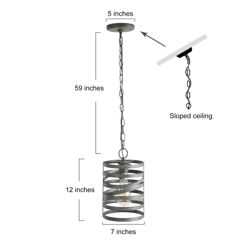 Industrial 1-Light Single Spiral Pendant with Brush Silver Finish