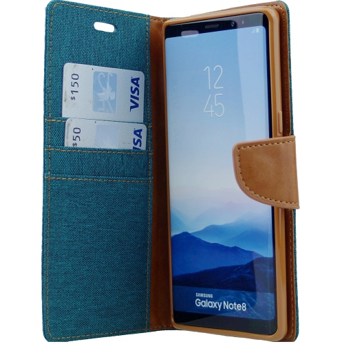 TopSave Goospery CANVAS Card Slot w/Magnetic Clip Denim Cloth Folio Wallet Flip pour Samsung Galaxy Note 8, Vert