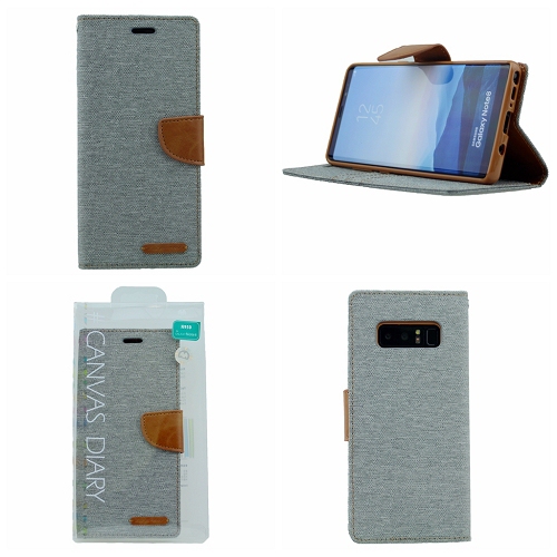 TopSave Goospery CANVAS Card Slot w/Magnetic Clip Denim Cloth Folio Wallet Flip For Samsung Galaxy Note 8, Gray