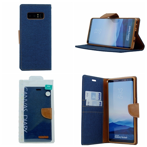 TopSave Goospery CANVAS Card Slot w/Magnetic Clip Denim Cloth Folio Wallet Flip For Samsung Galaxy Note 8, Navy Blue