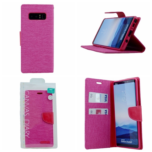 TopSave Goospery CANVAS Card Slot w/Magnetic Clip Denim Cloth Folio Wallet Flip For Samsung Galaxy Note 8, Pink