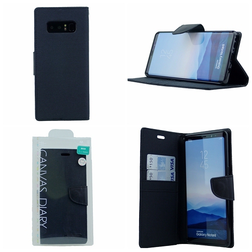 TopSave Goospery CANVAS Card Slot w/Magnetic Clip Denim Cloth Folio Wallet Flip pour Samsung Galaxy Note 8, nior