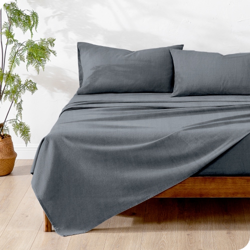 BARE HOME  Sheet Set - Ultra-Soft Linen Bed Sheets - Deep Pocket - Bedding Sheets & Pillowcases (Indigo, Split King)