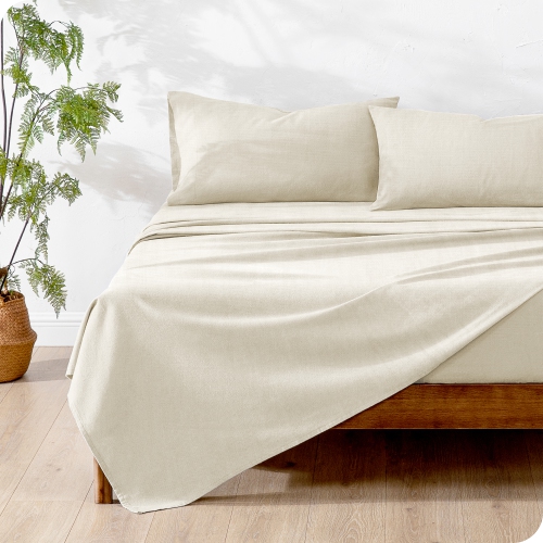 BARE HOME  Sheet Set - Ultra-Soft Linen Bed Sheets - Deep Pocket - Bedding Sheets & Pillowcases (Soft White, California King)