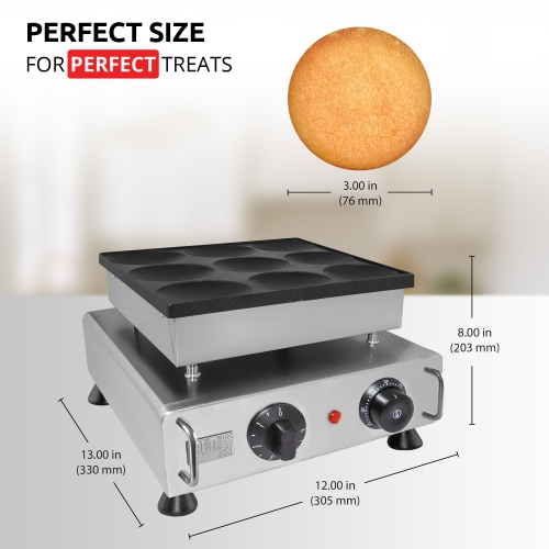 AP-562 Dutch Pancake Maker | Dorayaki Iron | Electric Big Dutch Pancakes Machine | 9 Round-Shaped Big Poffertjes | Stainless Steel | 110V