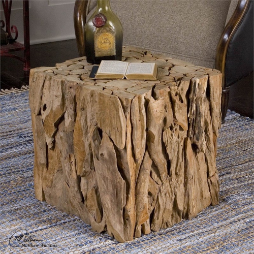 Bowery Hill Contemporary Teak Root Bunching Cube in Teak Wood