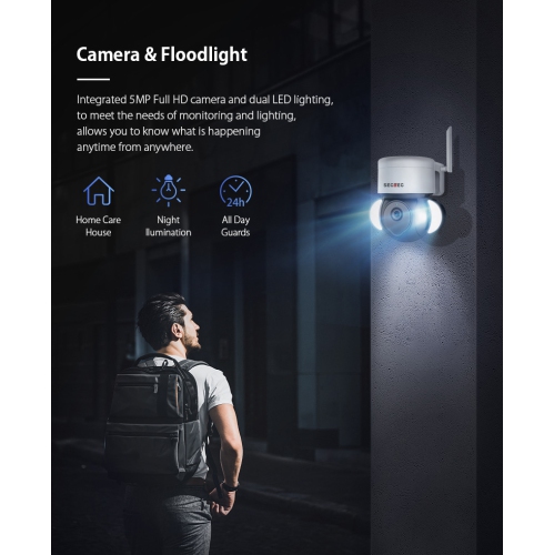 GUSH 5MP Wireless Floodlight Camera WIFI Home Security Camera with Auto Smart Light Color Night Vision IP66 Waterproof Two-way Audio