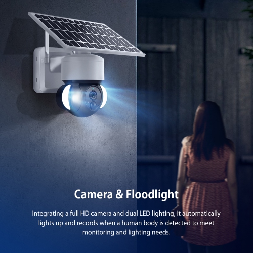 GUSH WiFi Solar Power Smart Security Camera with Floodlight, Colour Night View, 2 Way Communication