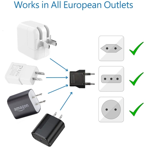 6 Pack of US/CA to European Plug Adapter Travel Power Plug Universal Power Jack Wall Plug Converter Input USA/Canada to Europe/Asia Socket - Black