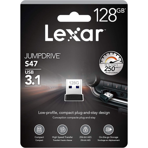 Lexar - JumpDrive S47 Extra-Thin USB 3.1 Flash Drive, Up to 250 MB/s Reading, 128GB Capacity
