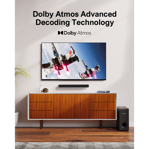 Barre de son Dolby Atmos S50 2,1 canaux avec haut-parleur d'extrêmes graves, amplification des basses, puissance de crête 190&nbsp;W d'ULTIMEA Nova