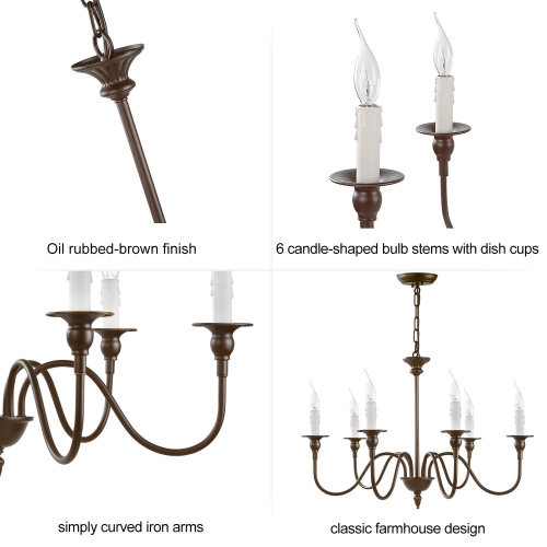 Modern 6-Light French Country Candle-Style Chandelier with Coffee Finish