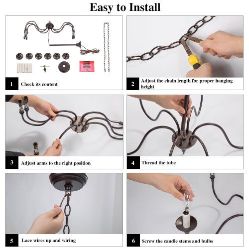 Modern 6-Light French Country Candle-Style Chandelier with Coffee Finish