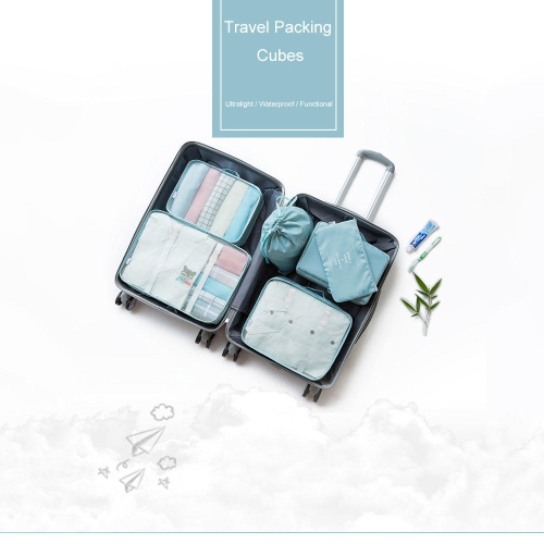 6 cubes d'emballage de voyage pliables, faciles à ranger, durables, imperméables, avec boucle et filet, 3 tailles différentes - Gris