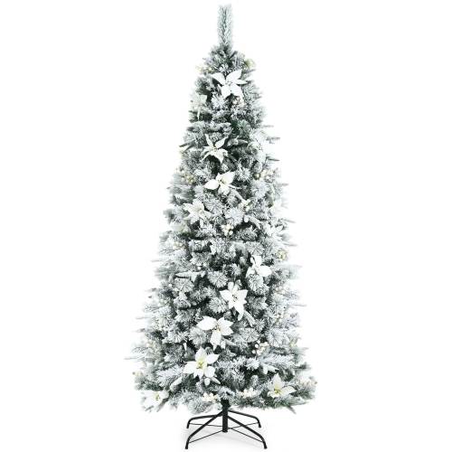 SLICKBLUE  Artificial Christmas Tree Snow Flocked Pencil Tree-7 Ft