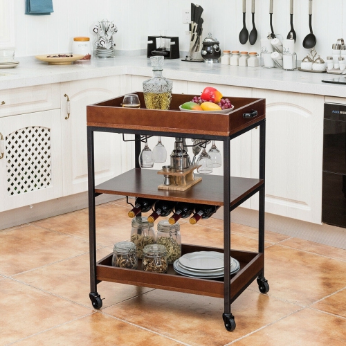 3 Tier Trolley Cart Kitchen Island Serving Bar Cart