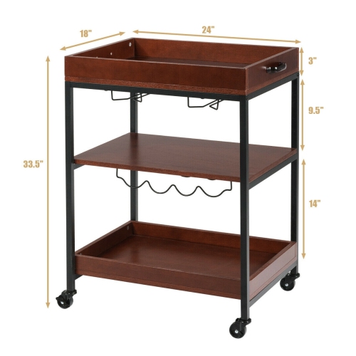 3 Tier Trolley Cart Kitchen Island Serving Bar Cart