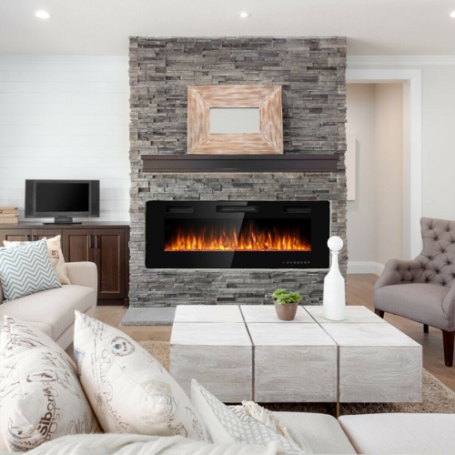 50-Inch Recessed Ultra Thin Wall Mounted Electric Fireplace with Timer