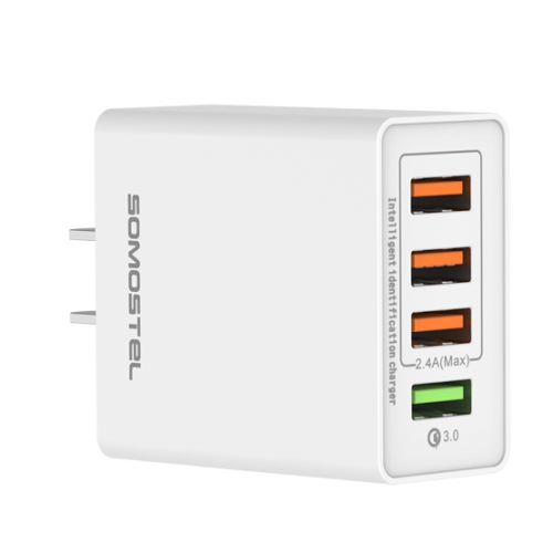 SOMOSTEL  Sms-A08 Travel Adapter 4-Port Wall Charger Support Qc3.0+2.4A