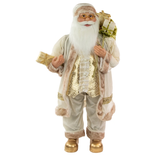 NORTHLIGHT  Winter Santa Claus With Gift Bag Christmas Figure - 36" - And Cream In White