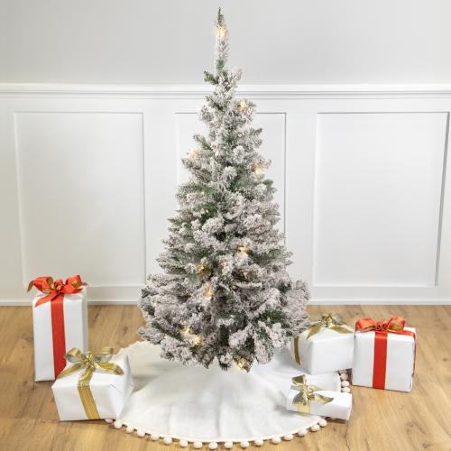4' Pre-Lit Flocked Pine Slim Artificial Christmas Tree, Clear Lights