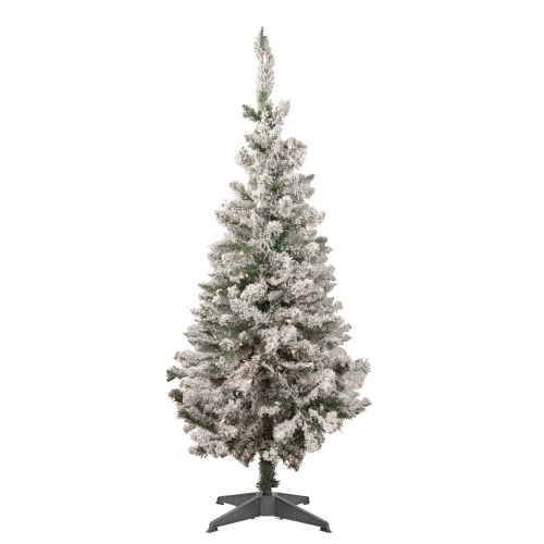 4' Pre-Lit Flocked Pine Slim Artificial Christmas Tree, Clear Lights