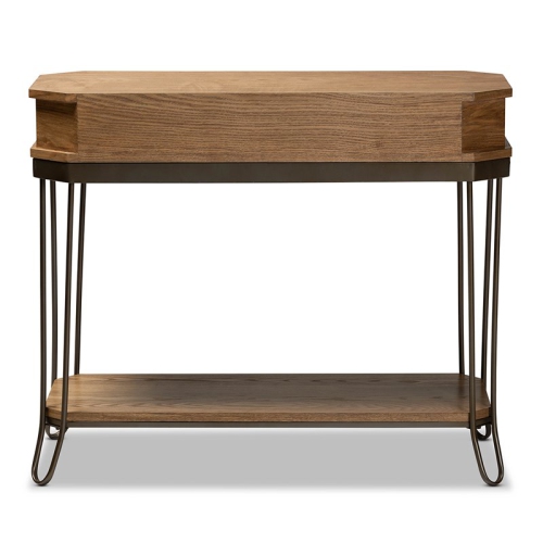 Baxton studio Brown Wood and Black Finished Metal 3-Drawer Console Table