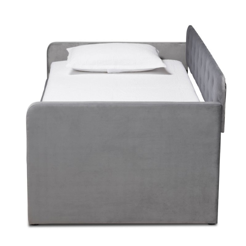 Baxton Studio Jona Gray Velvet Upholstered Twin Size Daybed with Trundle