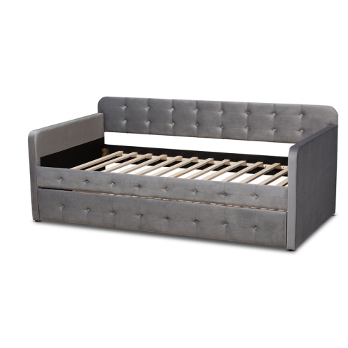 Baxton Studio Jona Gray Velvet Upholstered Twin Size Daybed with Trundle