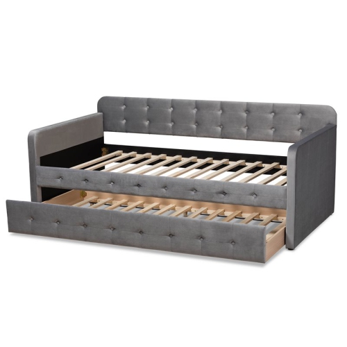 Baxton Studio Jona Gray Velvet Upholstered Twin Size Daybed with Trundle