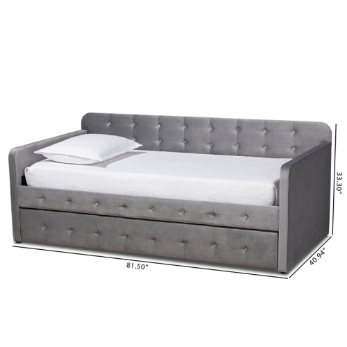 Baxton Studio Jona Gray Velvet Upholstered Twin Size Daybed with Trundle