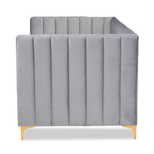 Baxton Studio Oksana Grey Velvet Upholstered and Gold Finished Twin Size Daybed