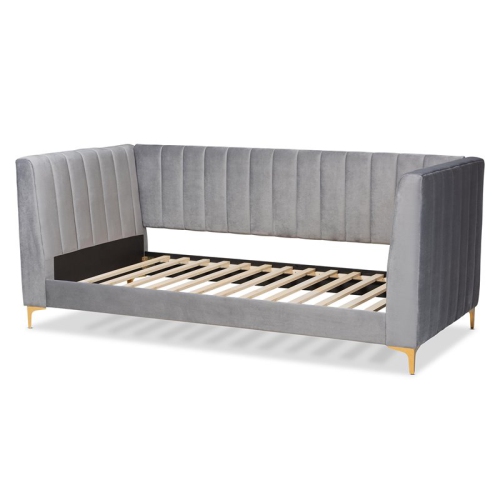 Baxton Studio Oksana Grey Velvet Upholstered and Gold Finished Twin Size Daybed