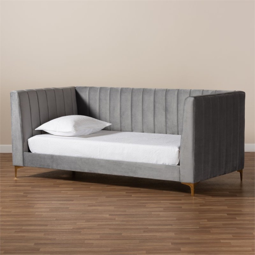 Baxton Studio Oksana Grey Velvet Upholstered and Gold Finished Twin Size Daybed
