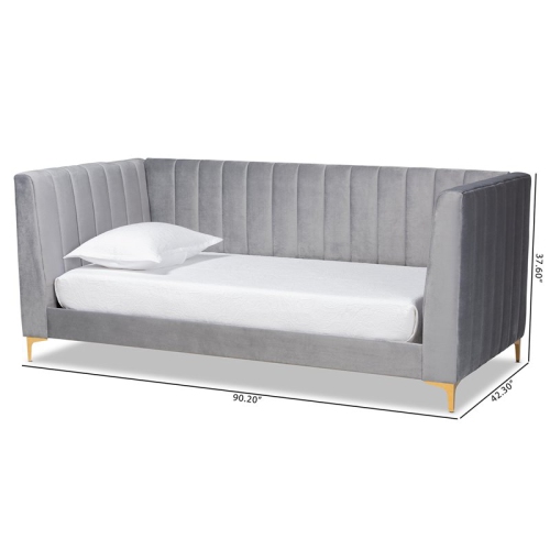 Baxton Studio Oksana Grey Velvet Upholstered and Gold Finished Twin Size Daybed