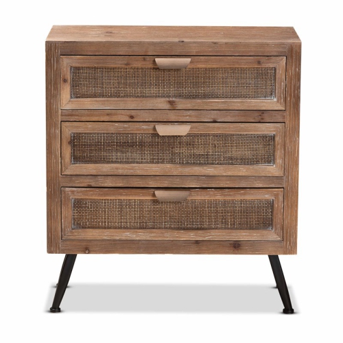 Baxton Studio Calida Brown Finished Wood and Rattan 3-Drawer Storage Cabinet