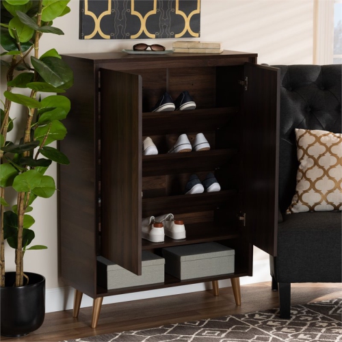 Baxton Studio Landen Brown and Gold Wood 2-Door Entryway Shoe storage Cabinet