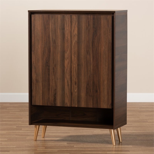 Baxton Studio Landen Brown and Gold Wood 2-Door Entryway Shoe storage Cabinet
