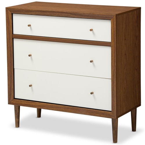 BAXTON STUDIO  Harlow 3 Drawer Chest In And Walnut In White
