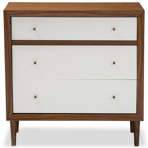 Baxton Studio Harlow 3 Drawer Chest in White and Walnut