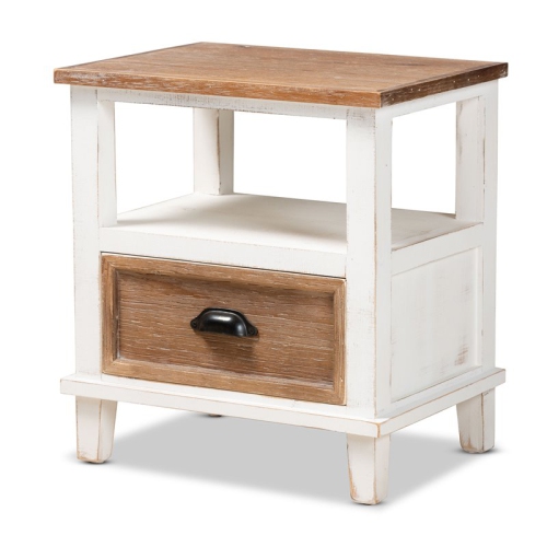 Baxton Studio Glynn Two-Tone White and Oak Brown Wood 1-Drawer End Table