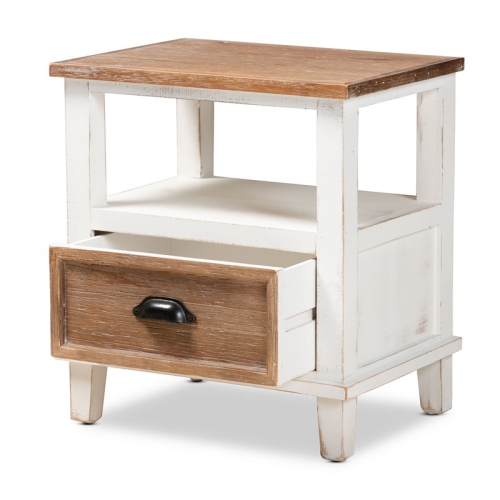 Baxton Studio Glynn Two-Tone White and Oak Brown Wood 1-Drawer End Table
