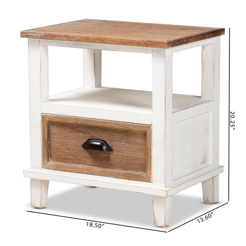 Baxton Studio Glynn Two-Tone White and Oak Brown Wood 1-Drawer End Table
