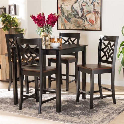 Baxton Studio Two-Tone Dark Brown and Walnut Brown Finished Wood 5-Piece Pub Set