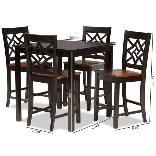 Baxton Studio Two-Tone Dark Brown and Walnut Brown Finished Wood 5-Piece Pub Set