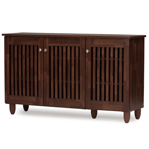 Baxton Studio Fernanda 3 Door Shoe Cabinet in Dark Brown