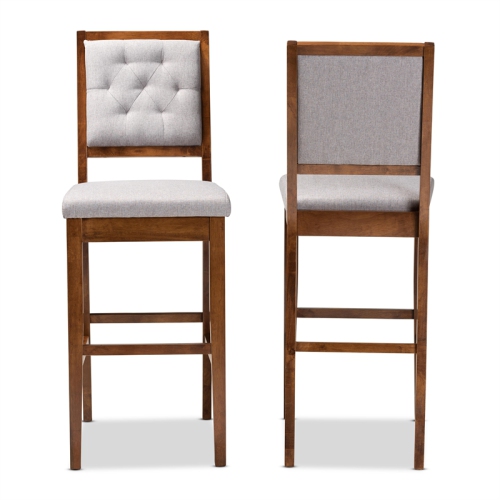 Baxton Studio Gideon Grey and Walnut Brown Finished Wood 2-Piece Bar Stool Set